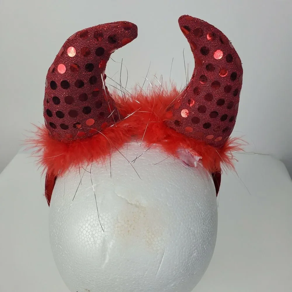 Red Sequin Devil Horn Headband Halloween Costume Accessory‎
